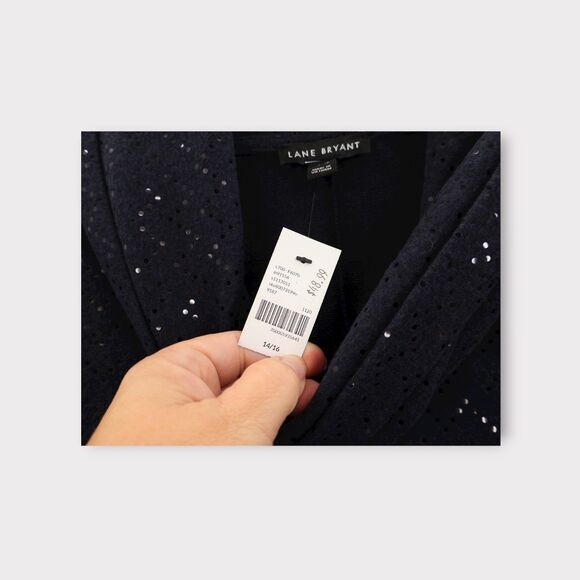 NWT Lane Bryant Sweater Plus Size 14/16 Cowl Neck Blue Sequins Stretch Pullover - Picture 5 of 16